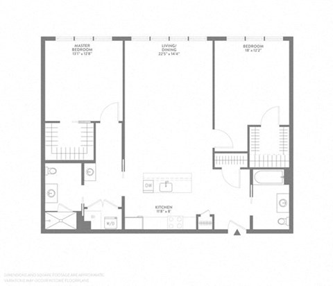 Floor plan for 2 beds, 2 baths, 1278 sqft