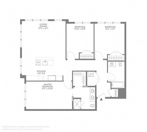 Floor plan for 3 beds, 2 baths, 1384 sqft