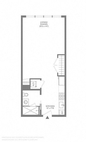 Floor plan for studio, 1 bath, 522 sqft