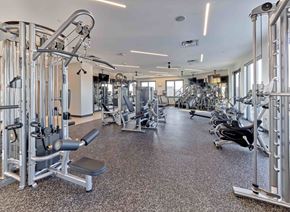 Hackensack apartment for rent - State-of-the-art fitness center with premium exercise equipment at Ora luxury apartments in Hackensack, NJ