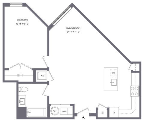 Floor plan for 1 bed, 1 bath, 820 sqft