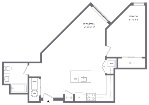 Floor plan for 1 bed, 1 bath, 772 sqft