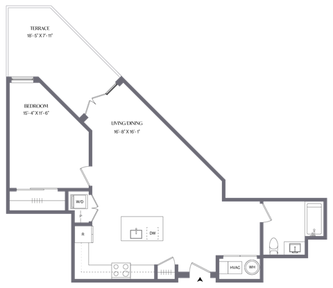 Floor plan for 1 bed, 1 bath, 820 sqft