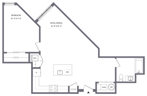 Floor plan for 1 bed, 1 bath, 820 sqft