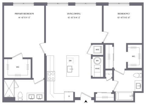 Floor plan for 2 beds, 2 baths, 1109 sqft