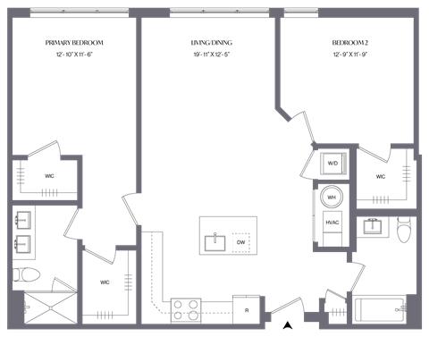 Floor plan for 2 beds, 2 baths, 1122 sqft