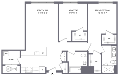 Floor plan for 2 beds, 2 baths, 1189 sqft