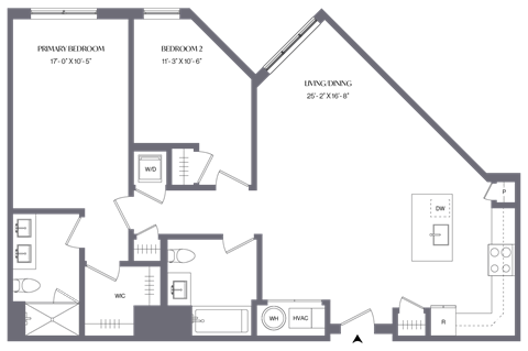 Floor plan for 2 beds, 2 baths, 1148 sqft