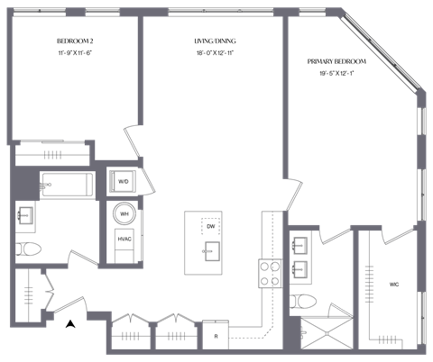 Floor plan for 2 beds, 2 baths, 1175 sqft