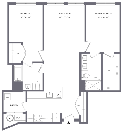 Floor plan for 2 beds, 2 baths, 1120 sqft