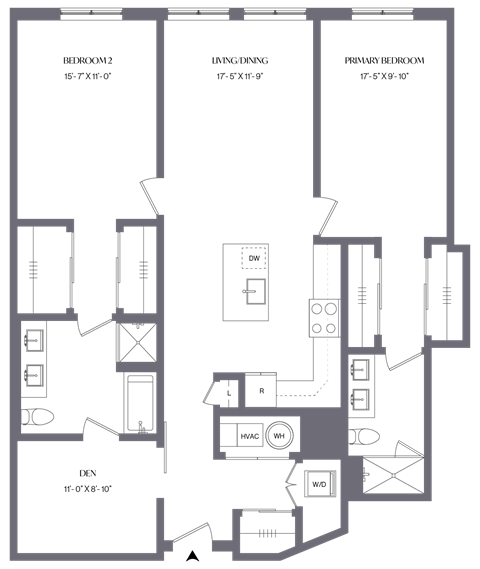 Floor plan for 2 beds, 2 baths, 1409 sqft