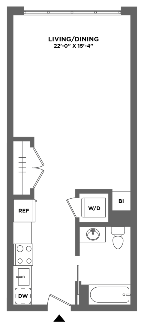 Floor plan for studio, 1 bath, 553 sqft