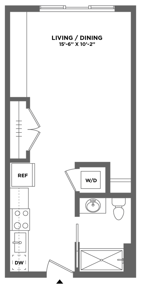 Floor plan for studio, 1 bath, 482 sqft