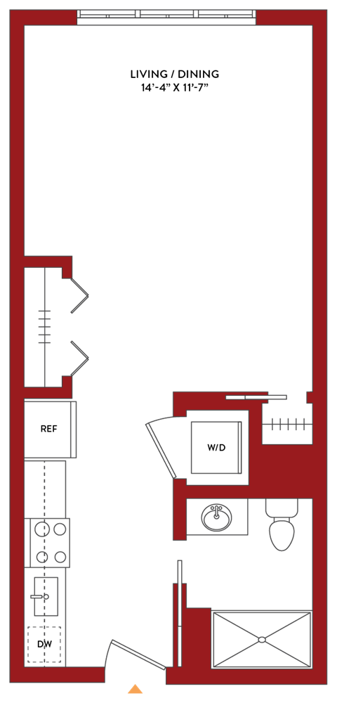 Floor plan for studio, 1 bath, 450 sqft