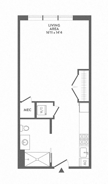 Floor plan for studio, 1 bath, 482 sqft