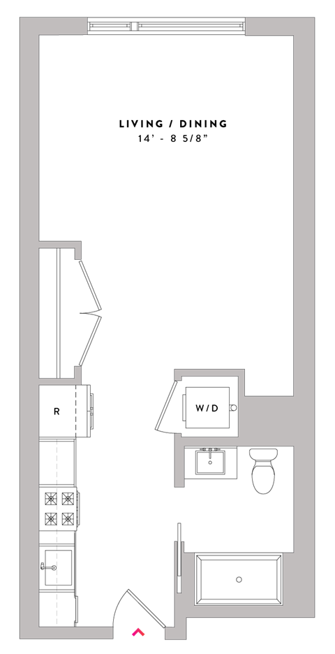 Floor plan for studio, 1 bath, 502 sqft