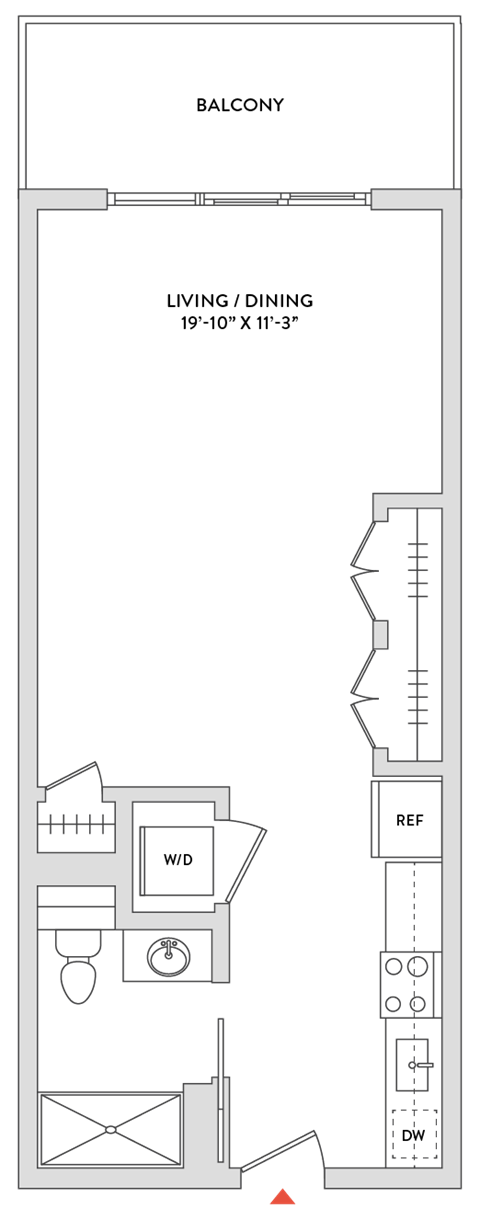 Floor plan for studio, 1 bath, 530 sqft