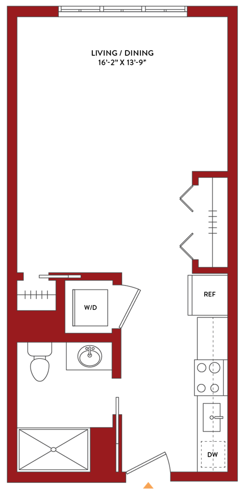 Floor plan for studio, 1 bath, 482 sqft