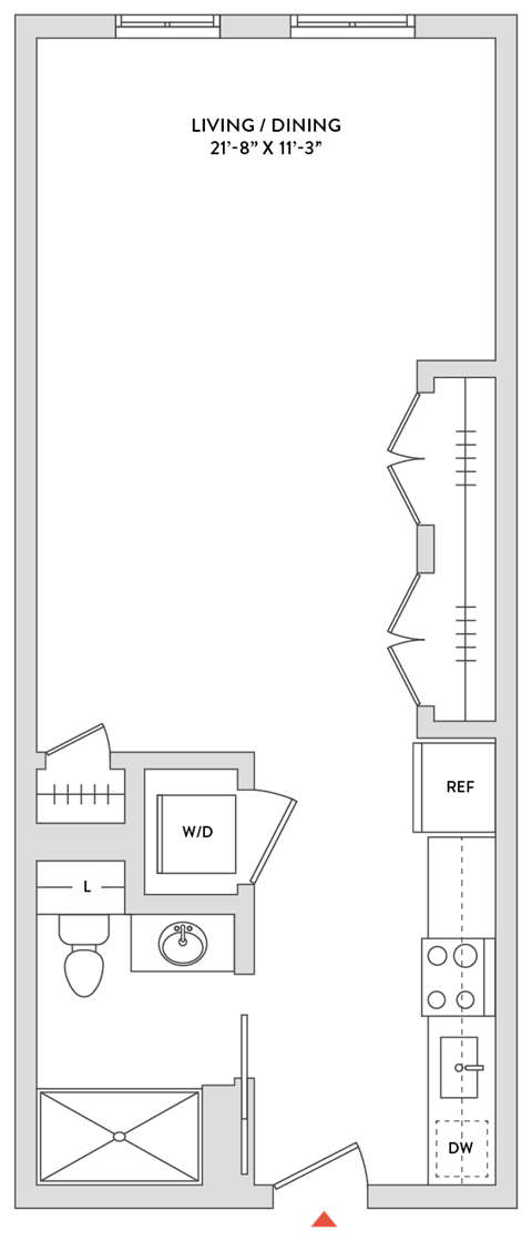 Floor plan for studio, 1 bath, 557 sqft