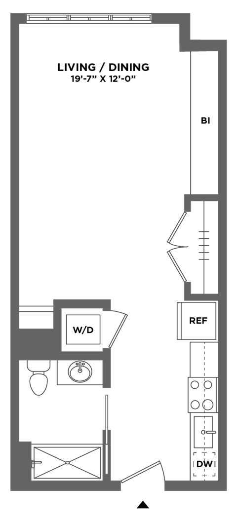 Floor plan for studio, 1 bath, 508 sqft