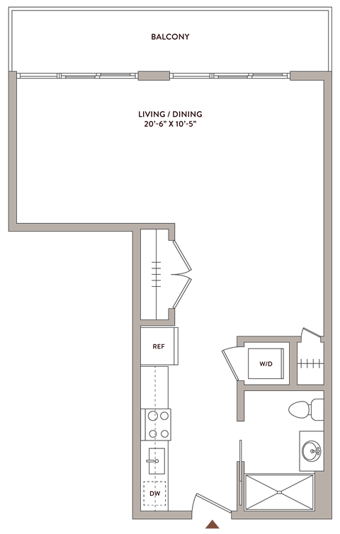 Floor plan for studio, 1 bath, 570 sqft