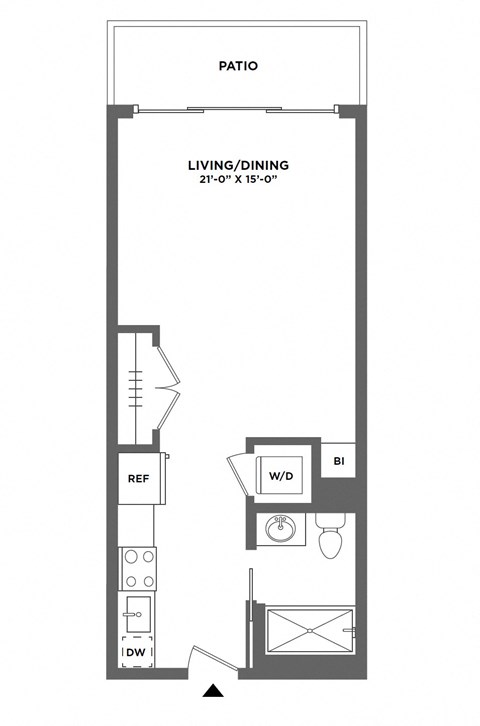 Floor plan for studio, 1 bath, 499 sqft