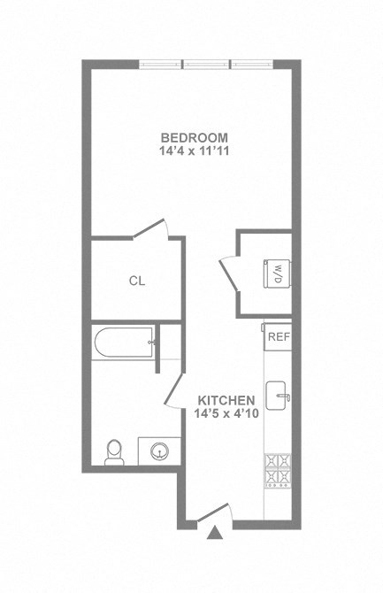 Floor plan for studio, 1 bath, 479 sqft