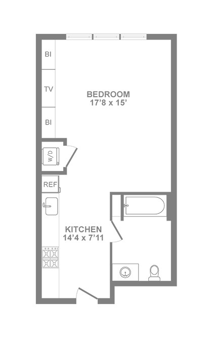 Floor plan for studio, 1 bath, 479 sqft