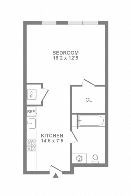 Floor plan for studio, 1 bath, 512 sqft