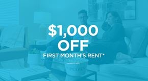 Winnipeg apartment for rent - A promotional image offering $1,000 off the first month's rent.