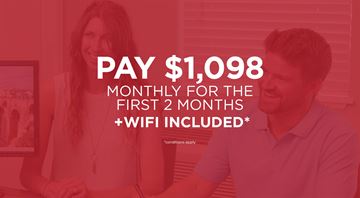 Orleans apartment for rent - A promotional image offering a payment plan of $1,098 per month for the first two months with WiFi included.