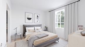 Selkirk apartment for rent - A bedroom with a large bed and two framed pictures on the wall.