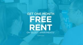 Lethbridge apartment for rent - A promotional image offering one month free rent on select apartments.
