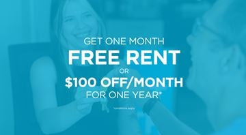 Edmonton apartment for rent - A promotional image offering a free rent for one month or a $100 discount for one year.