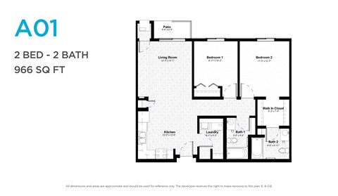Floor plan for 2 beds, 2 baths, 946 sqft