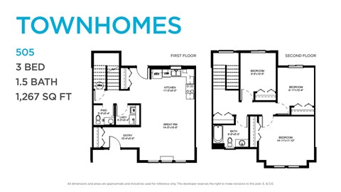 Floor plan for 3 beds, 1.5 baths, 1267 sqft