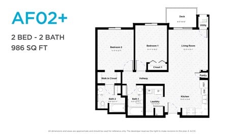 Floor plan for 2 beds, 2 baths, 898 sqft