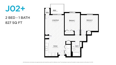 Floor plan for 2 beds, 1 bath, 820 sqft