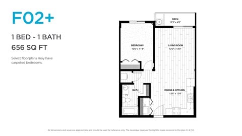 Floor plan for 1 bed, 1 bath, 574 sqft