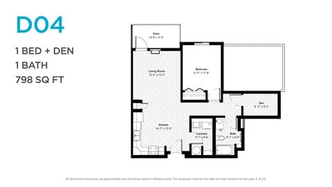 Floor plan for 1 bed, 1 bath, 786 sqft