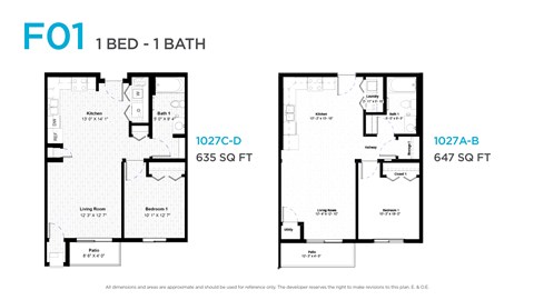 Floor plan for 1 bed, 1 bath, 651 sqft