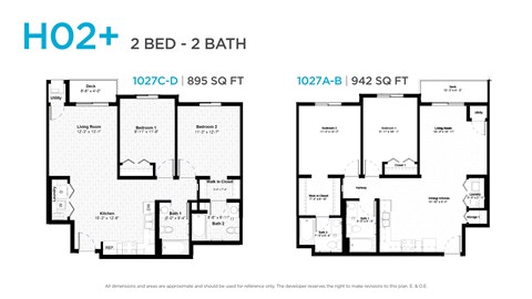 Floor plan for 2 beds, 2 baths, 945 sqft