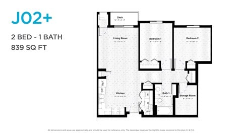 Floor plan for 2 beds, 1 bath, 814 sqft