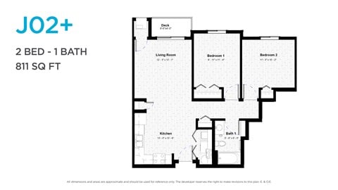 Floor plan for 2 beds, 1 bath, 790 sqft