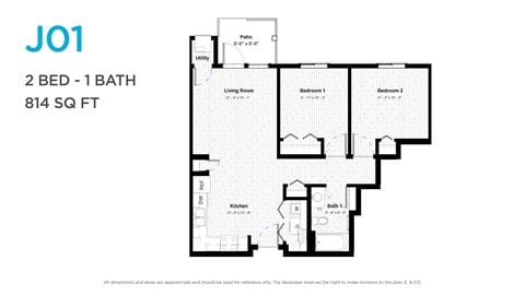 Floor plan for 2 beds, 1 bath, 815 sqft