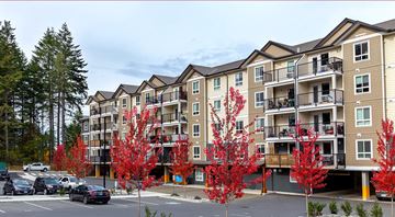 Nanaimo apartment for rent - A row of apartment buildings with trees in front of them.