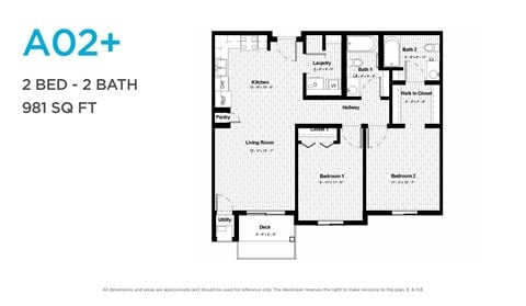 Floor plan for 2 beds, 2 baths, 902 sqft