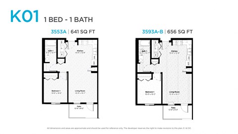 Floor plan for 1 bed, 1 bath, 652 sqft