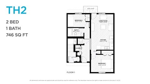 Floor plan for 2 beds, 1 bath