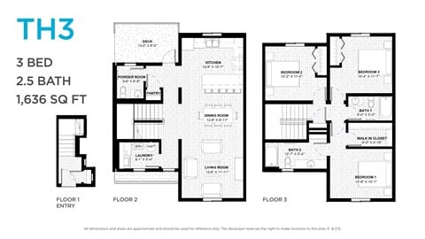 Floor plan for 3 beds, 2 baths
